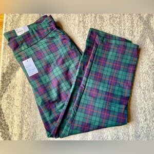 New! Croft & Barrow Straight Mid Rise Pants 18 Short Plaid Green Red